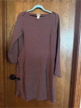 Duluth Trading Co Burgundy and White Striped Long Sleeve Dress